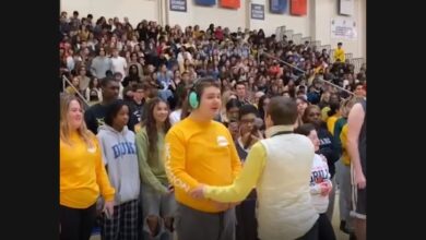 A Student Ensemble Shares the Anthem Before a Basketball Game